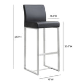 Denmark Black Performance Vegan Leather and Stainless Steel Barstool - Set of 2 Model: TOV-K3636